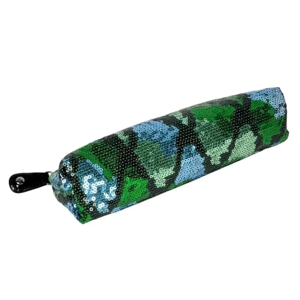 New Stephanie Johnson MakeupCosmetic Bag Blue Green Sequin Zip Clutch